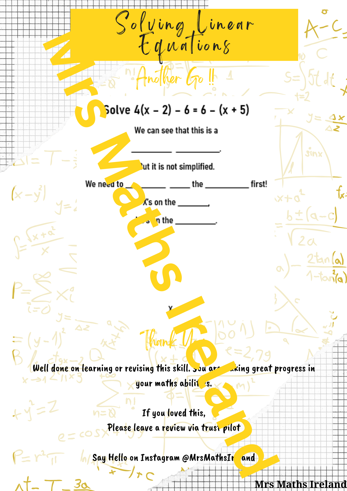 Solving Linear Equations LC OL & HL "Quick" Notes - Digital Download