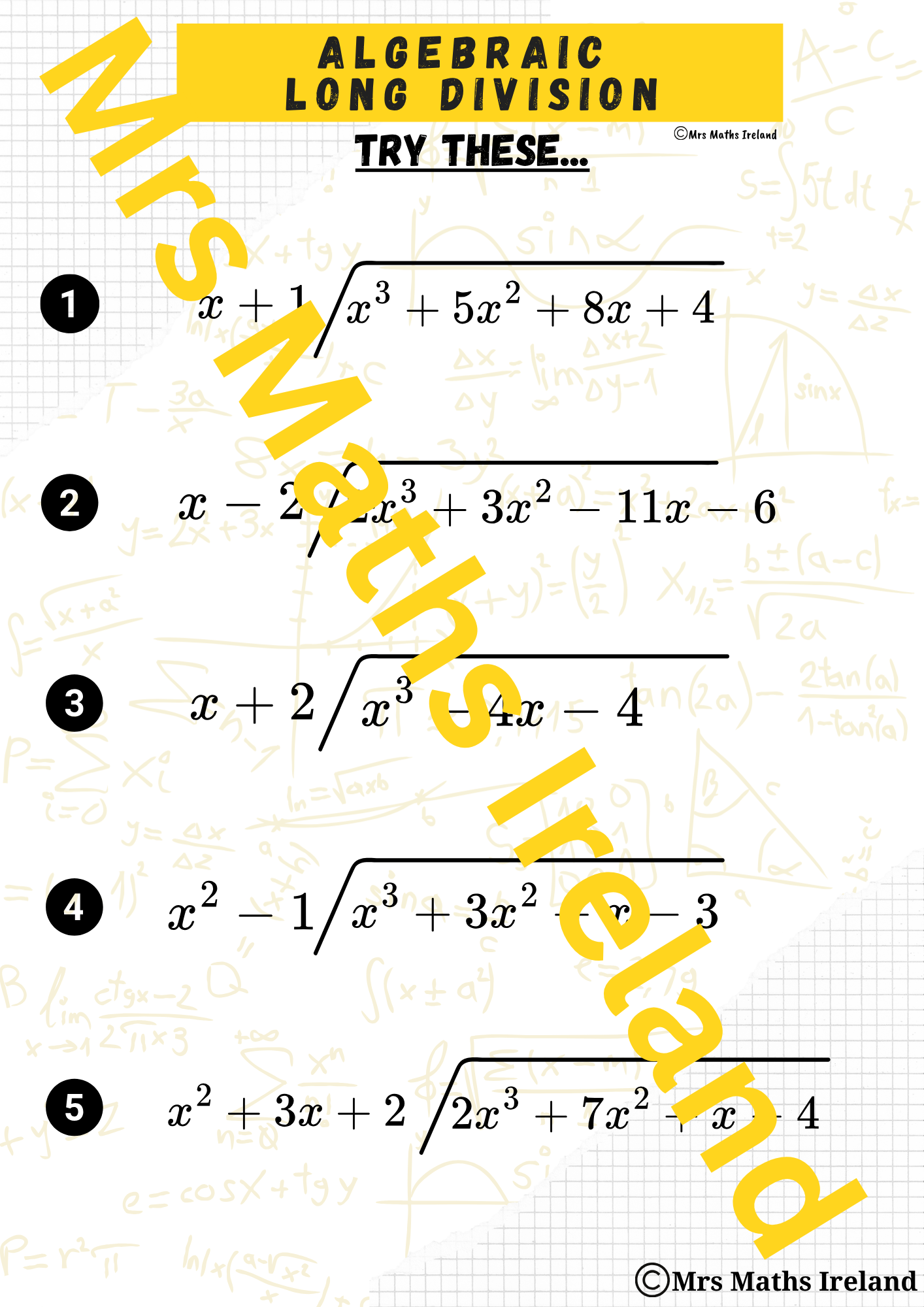 Algebraic Long Division Quick Notes | Step-by-Step Guide + Practice Questions (PDF Download)