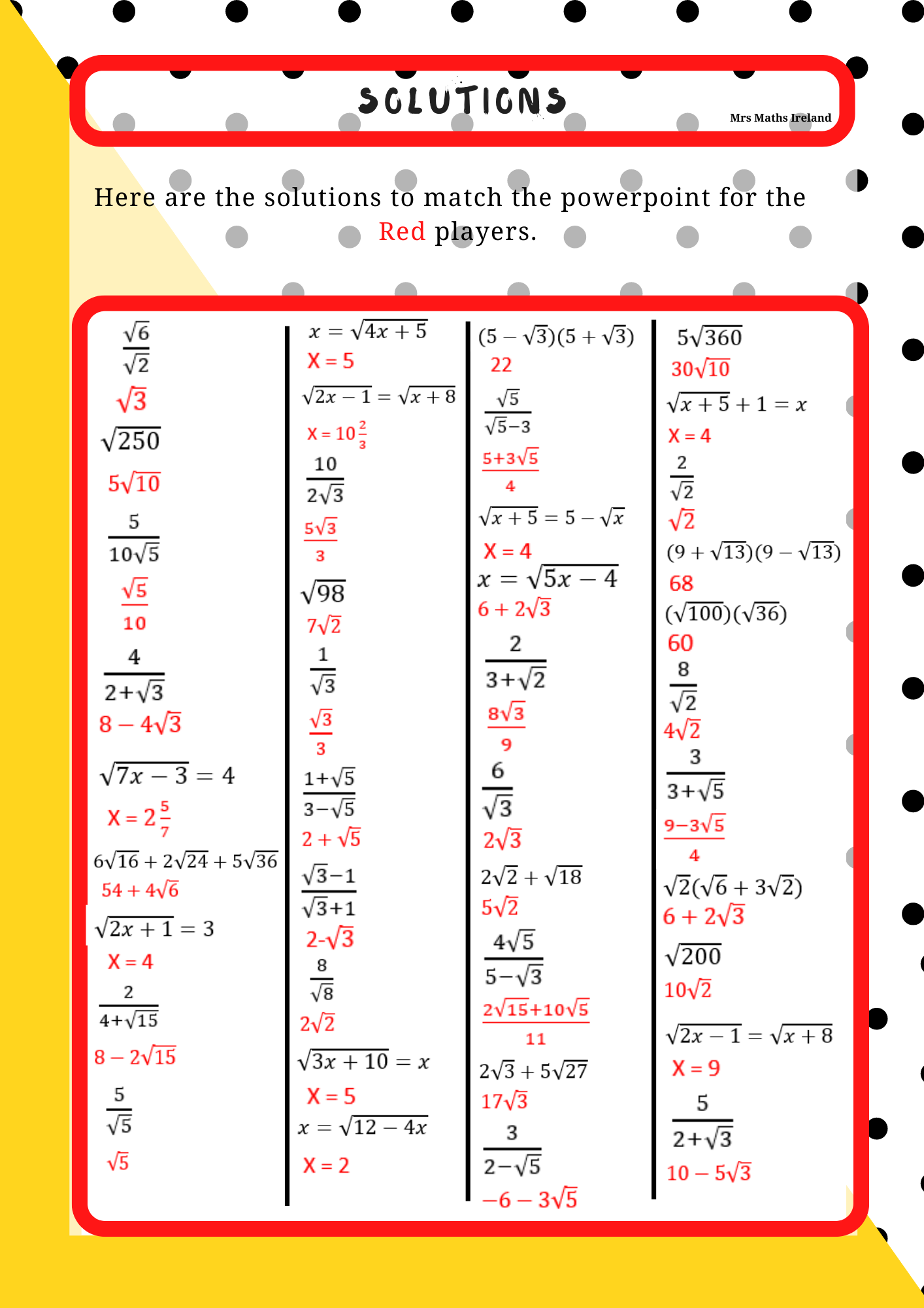 Who Let The Surds Out ?? Lesson Plan-JCHL - LCOL-LCHL - Pi Plan