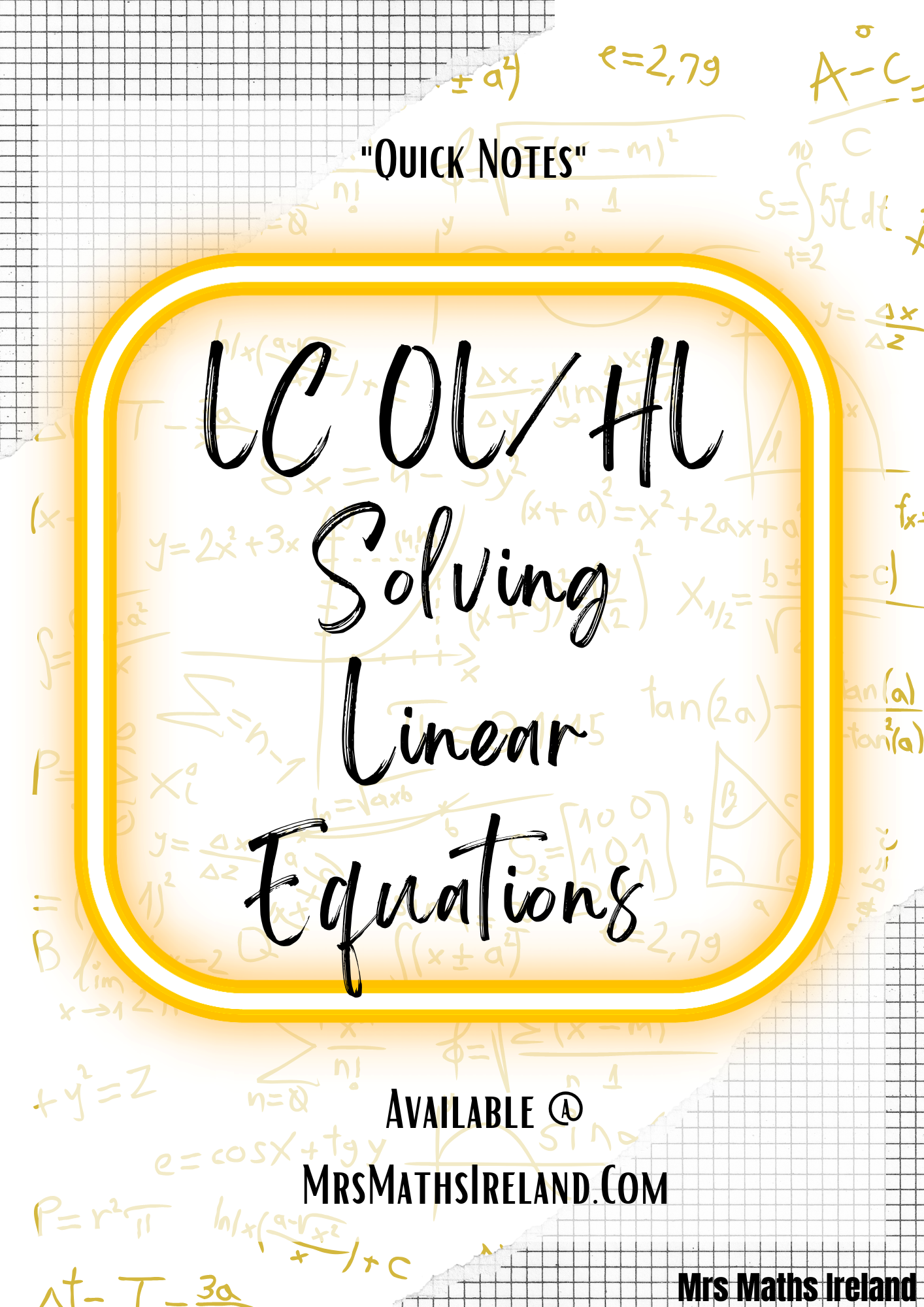 Solving Linear Equations LC OL & HL "Quick" Notes - Digital Download