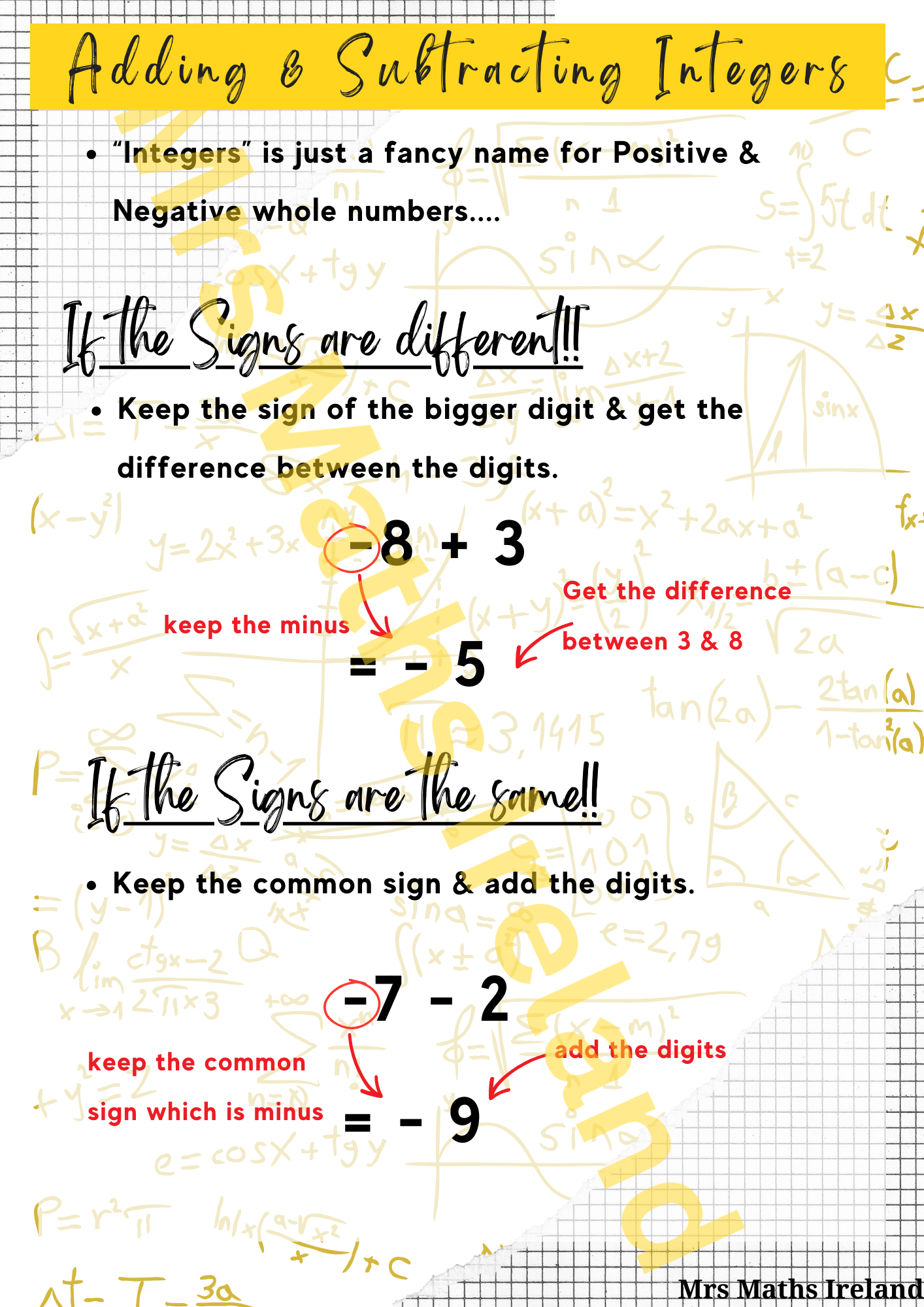 Adding & Subtracting Integers - Guide & Practice Qu's