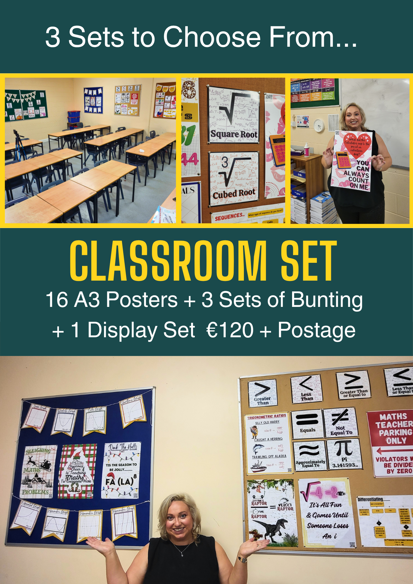 Maths Classroom Décor Pack for Schools | 16 Posters + 3 sets of Bunting + 1 Display