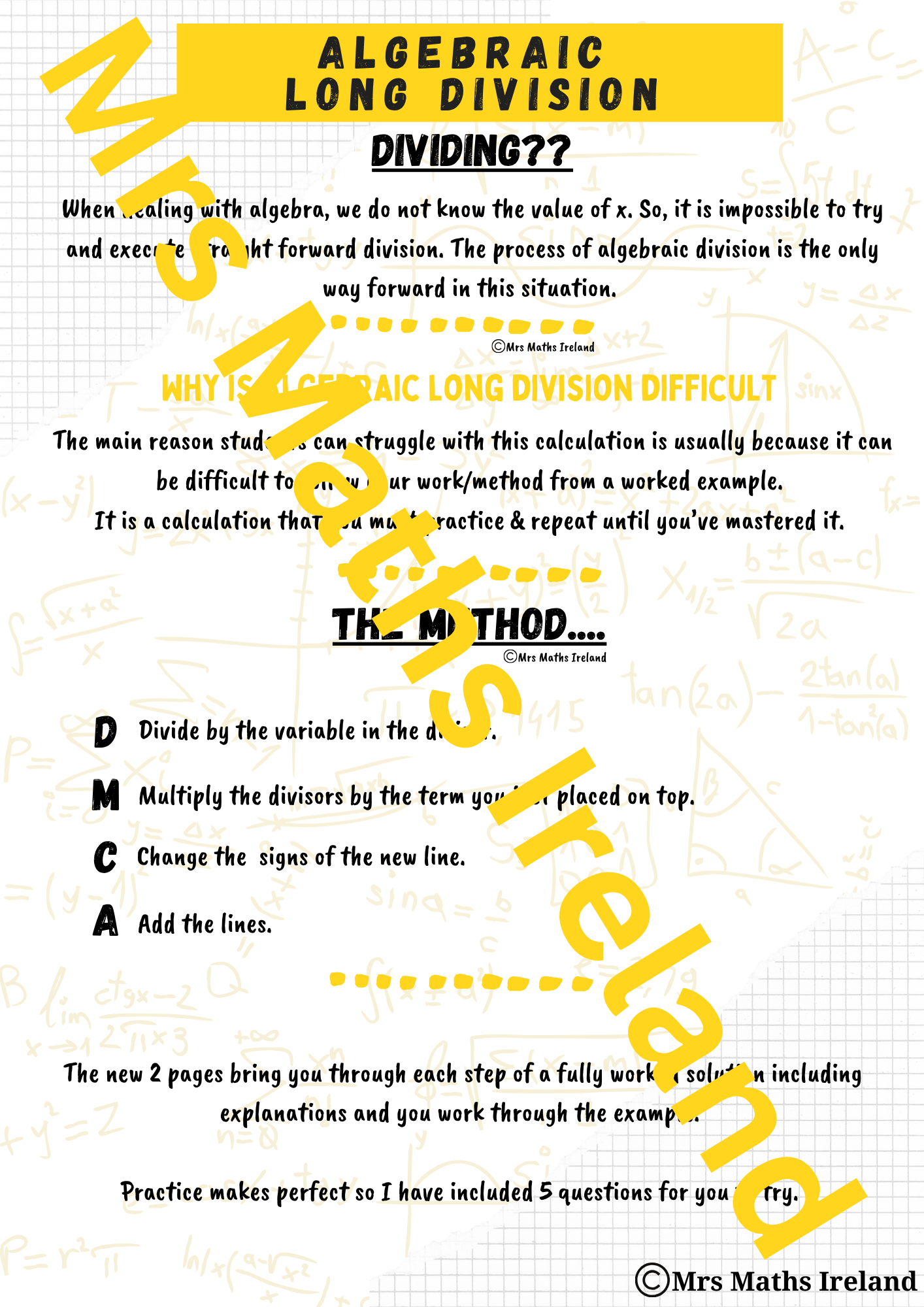 Algebraic Long Division Quick Notes | Step-by-Step Guide + Practice Questions (PDF Download)