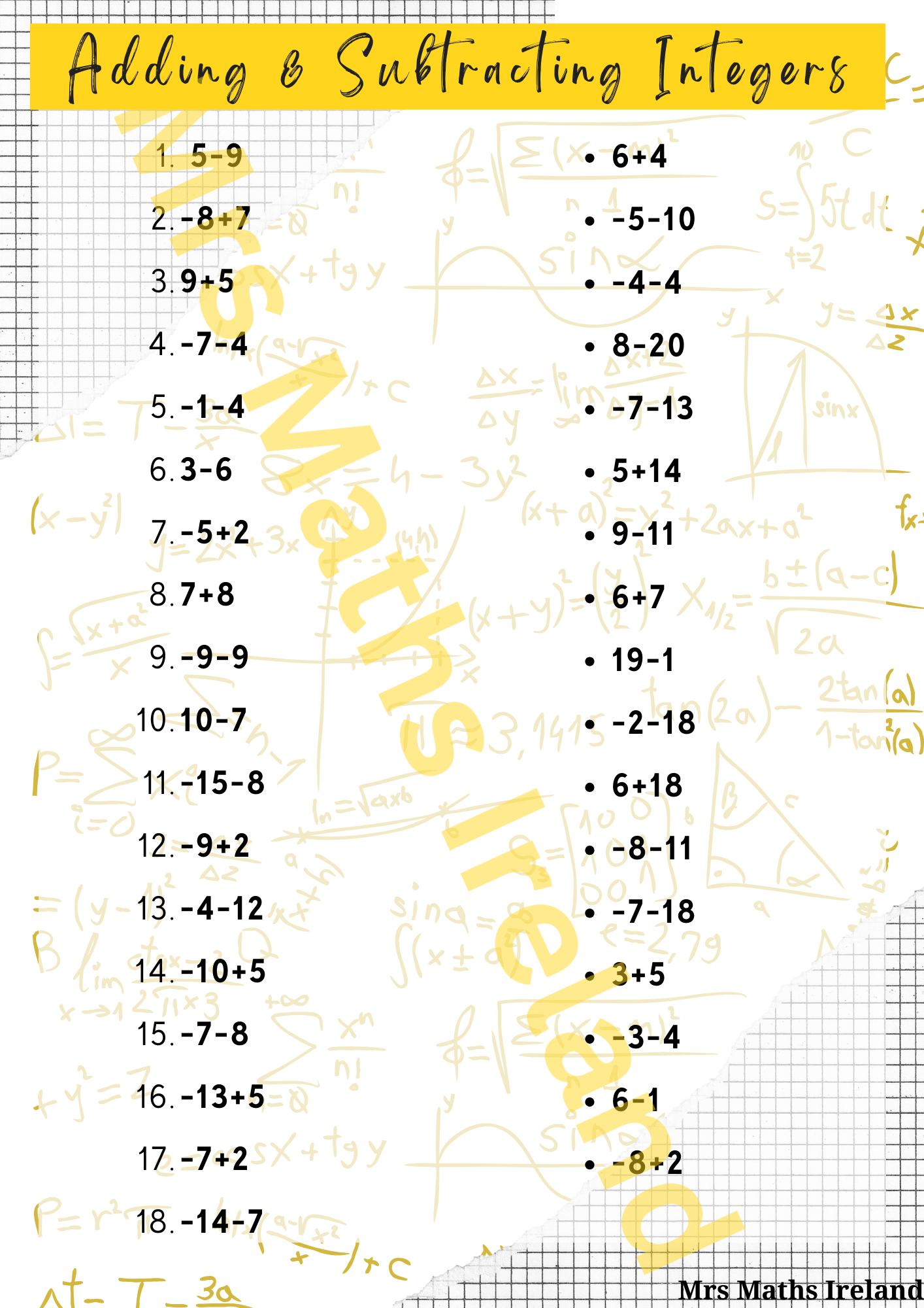 Adding & Subtracting Integers - Guide & Practice Qu's