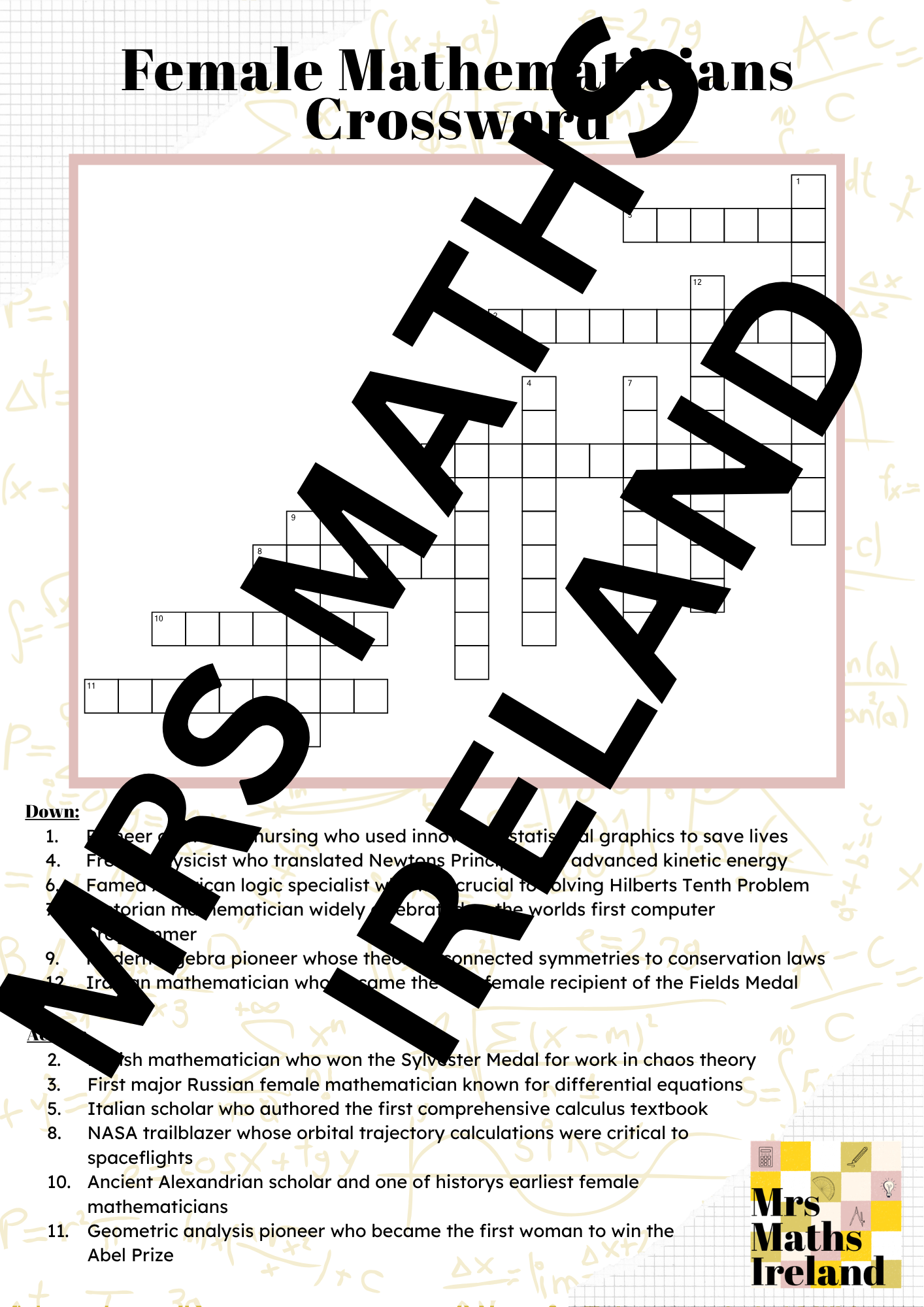 FREE Female Mathematicians Activity Pack for Maths Week | Crossword & Word Search