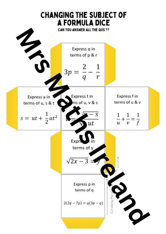 Maths Dice - Changing the Subject of a Formula - LCHL& LCOL